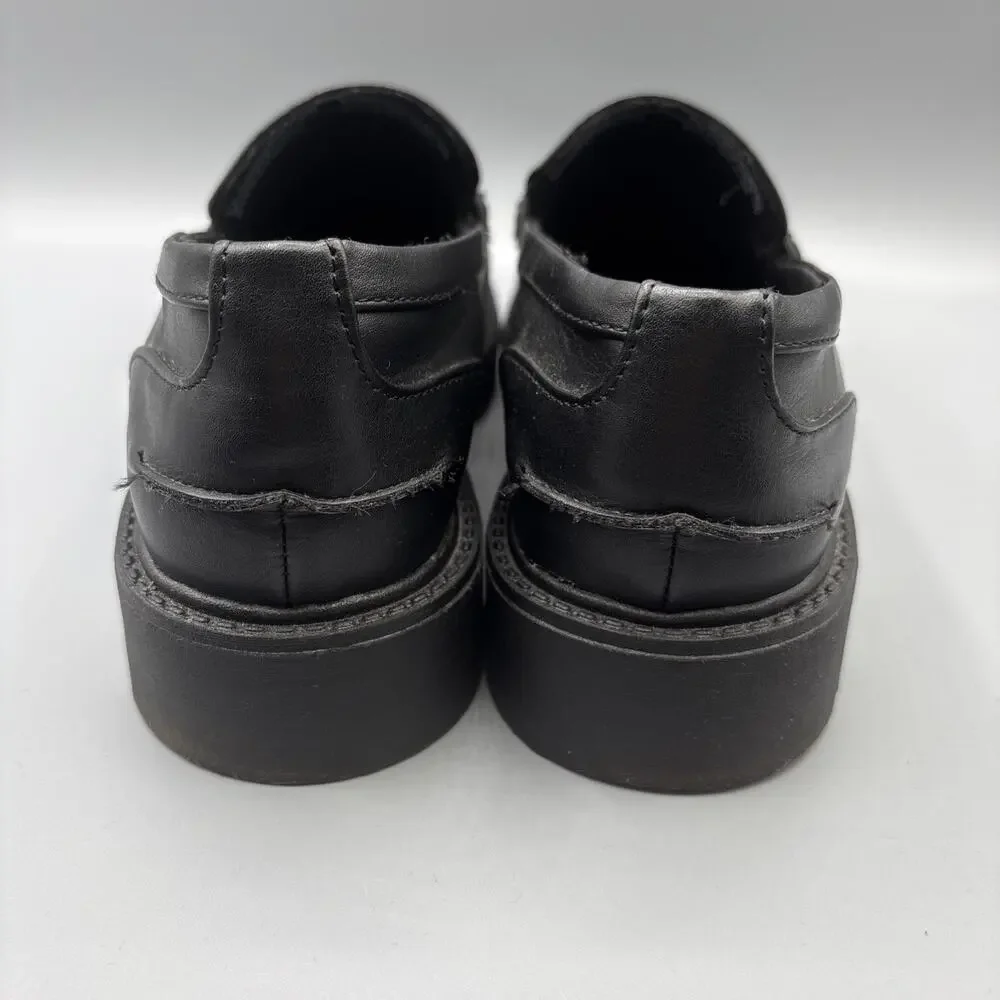 A New Day Chunky Penny Loafers Size 9.5 Black Faux Vegan Leather Dark Academia